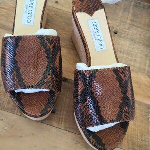Jimmy Choo Snakeskin Cork Platform Wedge Sandals 38.5 NIB